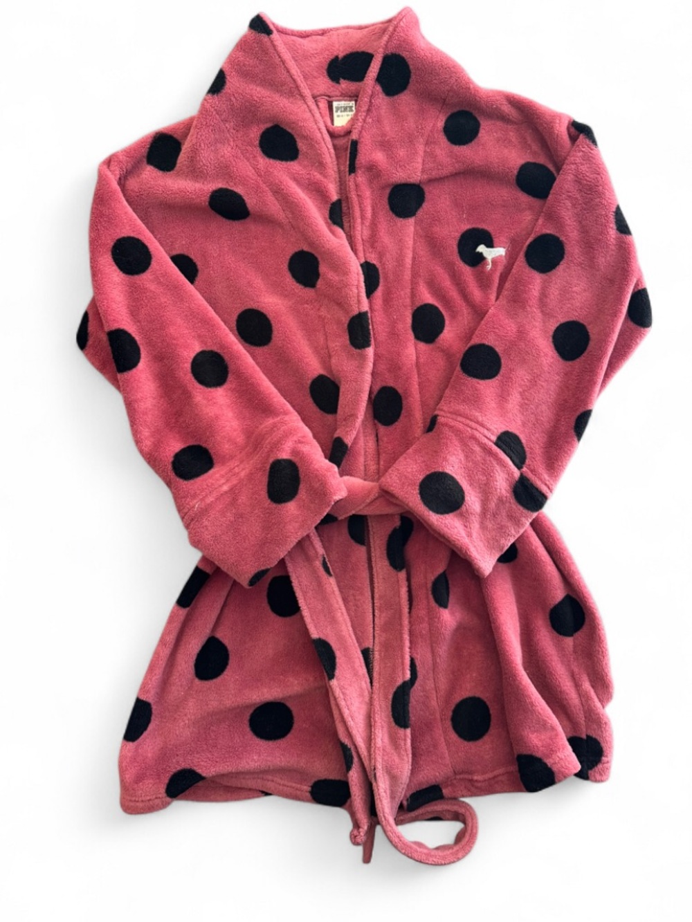 Victorias Secret vtg PINK pink plush robe- polka dot size XS/S